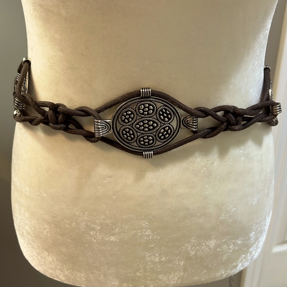 NWOT CHICO’S Brown Leather and Silver Medallion Chain Belt